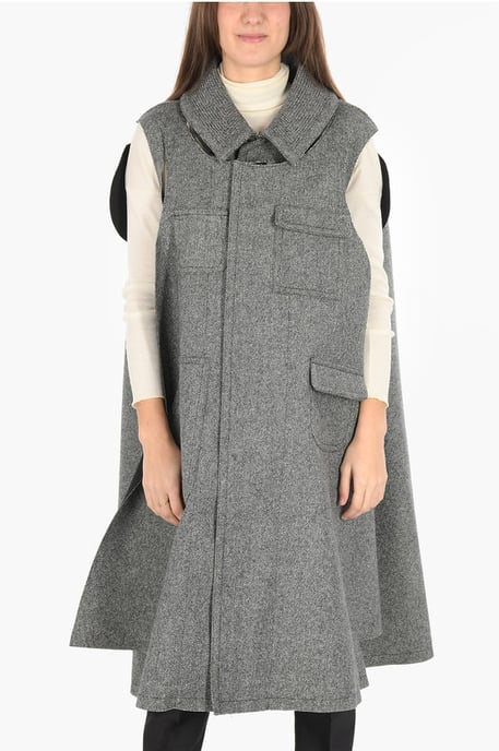 MM0 plain herringbone cape with cut out details in Gray - Image 1