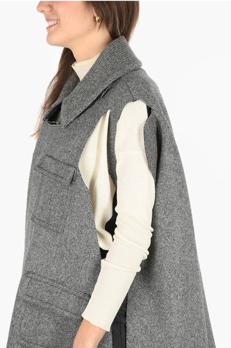 MM0 plain herringbone cape with cut out details in Gray - Image 3