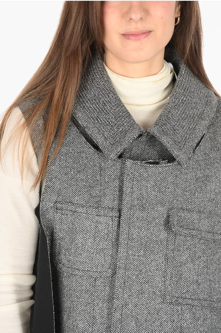MM0 plain herringbone cape with cut out details in Gray - Image 4