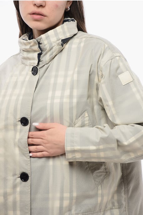 Tartan PEONY Coat With Hidden Hood in Beige - Image 3