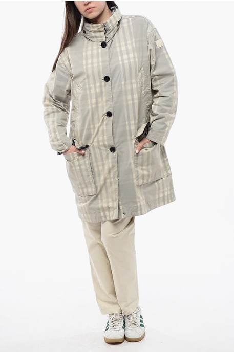 Tartan PEONY Coat With Hidden Hood in Beige - Image 4
