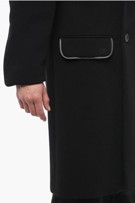 Double-breasted ZIP AROUND Virgin Wool Coat in Black - Image 3