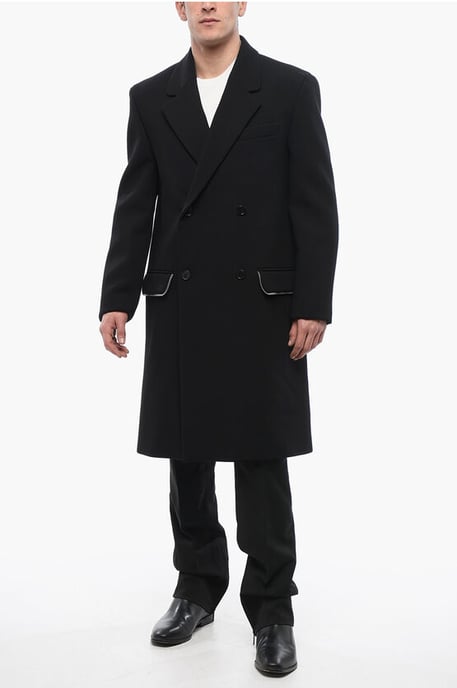 Double-breasted ZIP AROUND Virgin Wool Coat in Black - Image 4