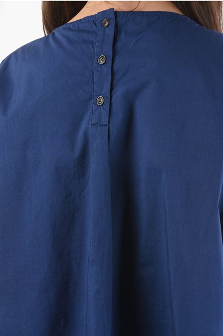 Short Sleeve Popeline Cotton Blouse in Blue - Image 3