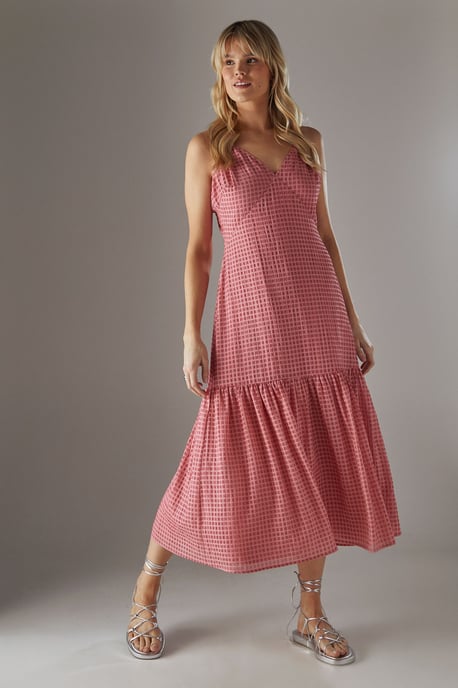 Check Organza High Apex Strappy Midi Dress - Image 1