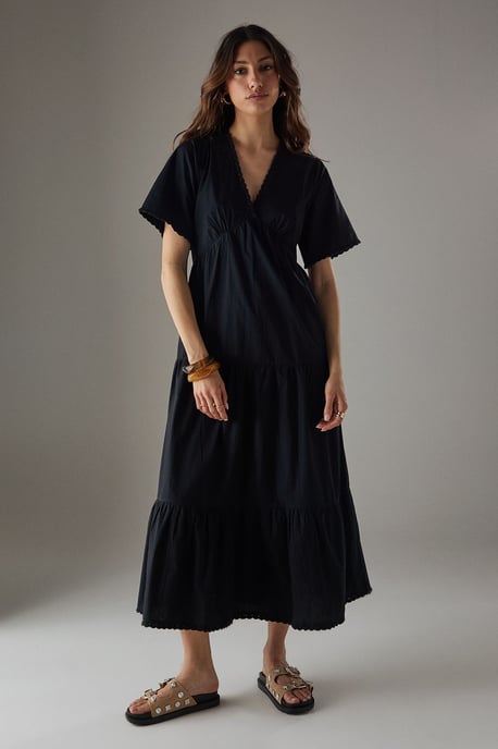 Poplin Whipstitch Trim Midi Smock Dress - Image 1