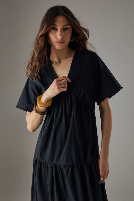 Poplin Whipstitch Trim Midi Smock Dress - Image 2