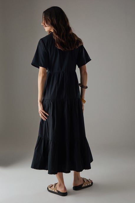 Poplin Whipstitch Trim Midi Smock Dress - Image 4