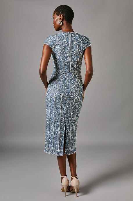 Cap Sleeve Pearl Embellished Pencil Dress - Image 3