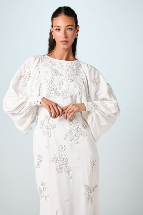 Premium Beaded Floral Embellished Long Sleeve Wedding Dress - Image 2