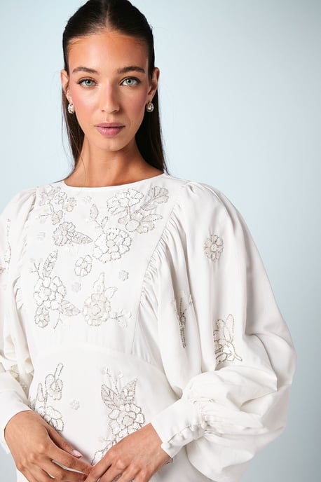 Premium Beaded Floral Embellished Long Sleeve Wedding Dress - Image 4