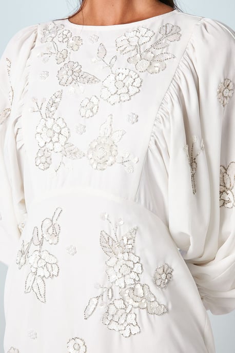 Premium Beaded Floral Embellished Long Sleeve Wedding Dress - Image 5