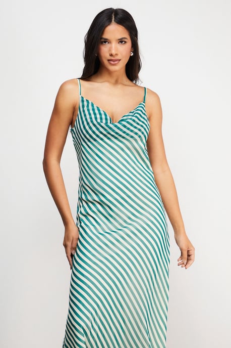 Chiffon Stripe Cowl Bias Strappy Maxi Dress - Image 2