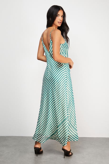 Chiffon Stripe Cowl Bias Strappy Maxi Dress - Image 3