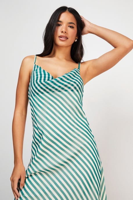Chiffon Stripe Cowl Bias Strappy Maxi Dress - Image 4