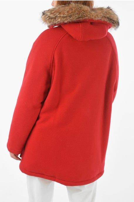Virgin Wool Blend TUNDRA Down Jacket with Real Fur Detail in Red - Image 2