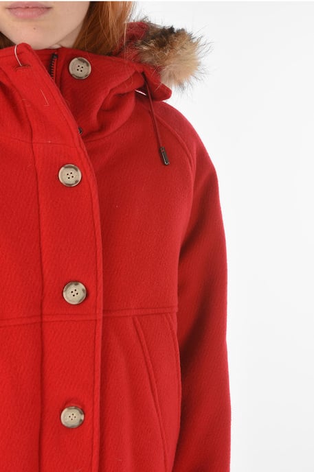 Virgin Wool Blend TUNDRA Down Jacket with Real Fur Detail in Red - Image 3