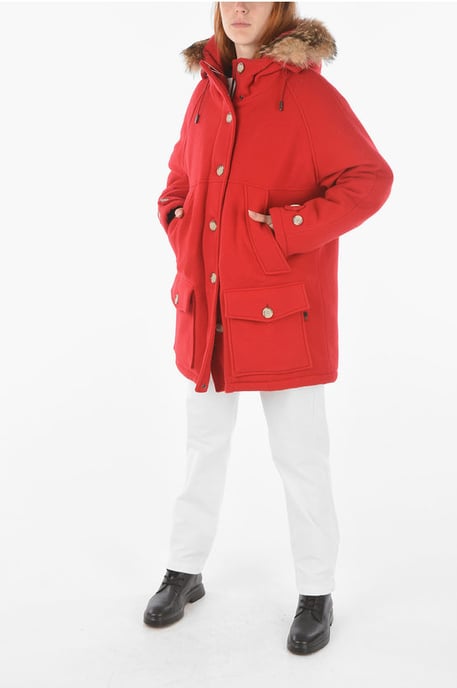 Virgin Wool Blend TUNDRA Down Jacket with Real Fur Detail in Red - Image 4