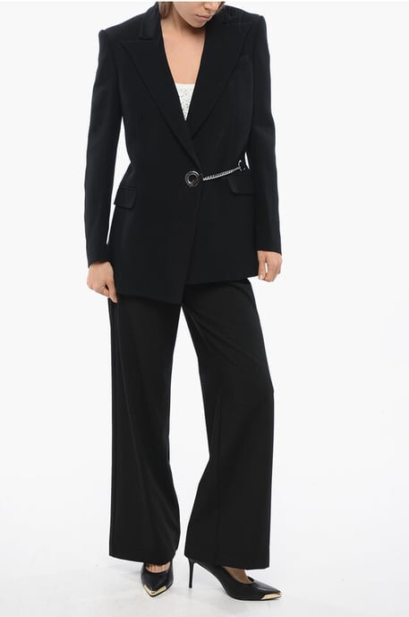 Peak Lapel TORIKO Blazer with Logoed Chain in Black - Image 4