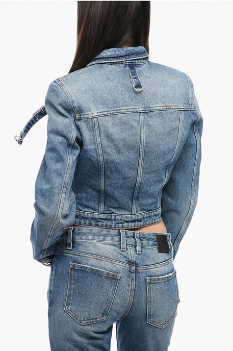 Blå jeansjacka med croppad passform och seledetaljer - Image 2