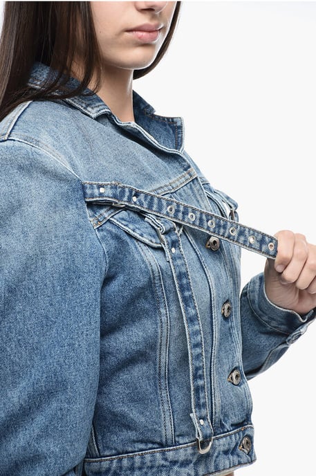 Blå jeansjacka med croppad passform och seledetaljer - Image 3