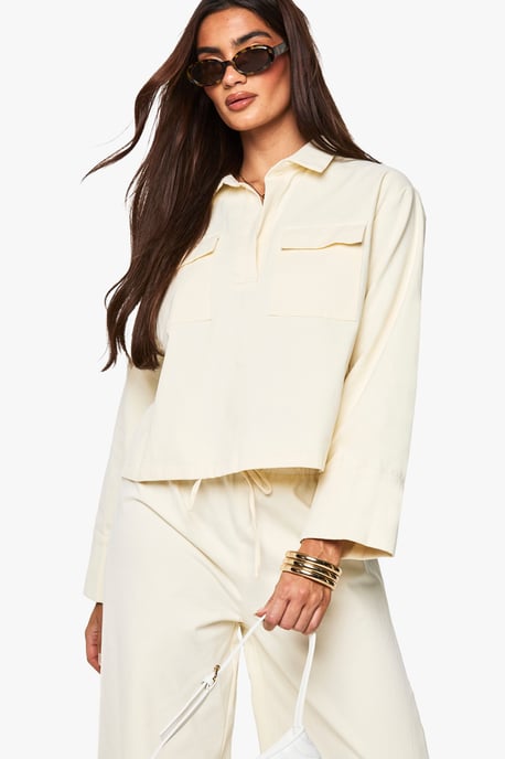 Twill Collard Spilt Cuff Shirt - Image 1