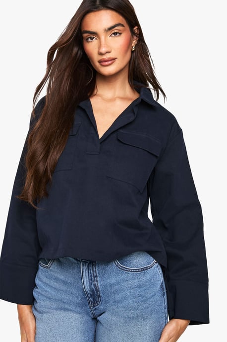Twill Collard Spilt Cuff Shirt - Image 1
