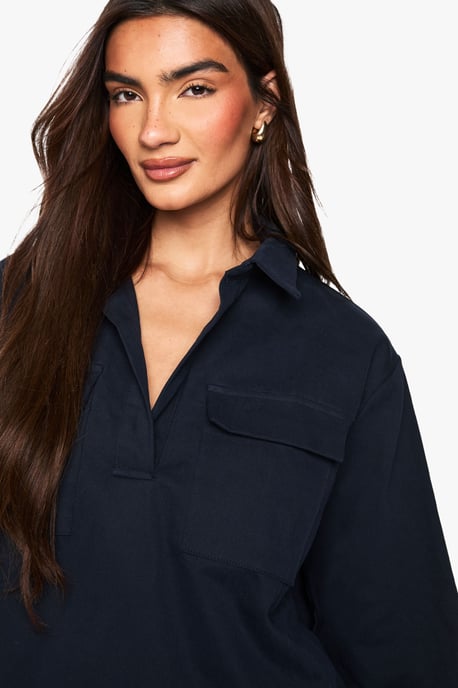 Twill Collard Spilt Cuff Shirt - Image 4