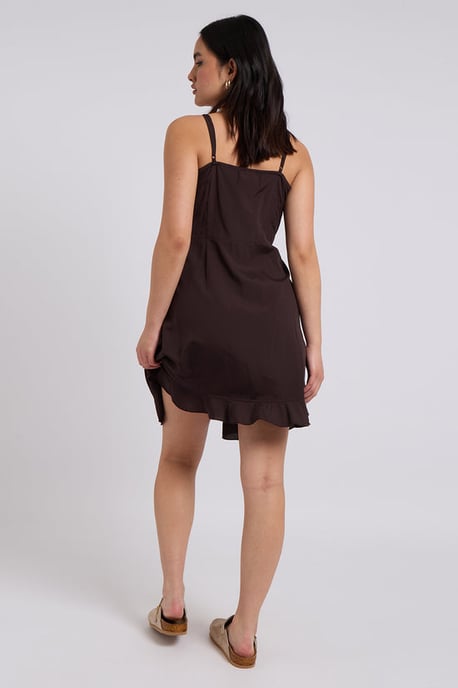 Brown Cami Woven Frill Tea Dress - Image 3