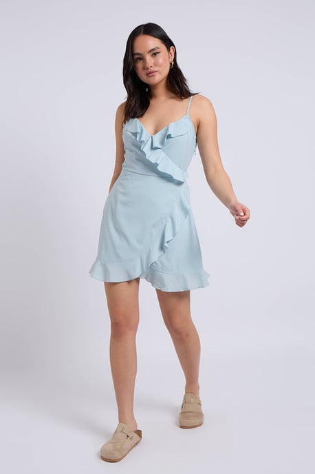 Blue Cami Woven Frill Tea Dress With Lining - Image 1