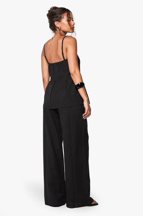 Linen Look Pleated Square Neck Cami Top And Wide Leg Trousers Co-Ord - Image 2