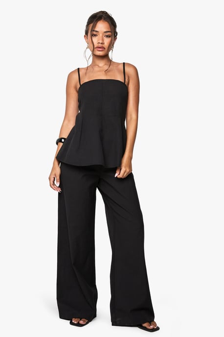 Linen Look Pleated Square Neck Cami Top And Wide Leg Trousers Co-Ord - Image 3