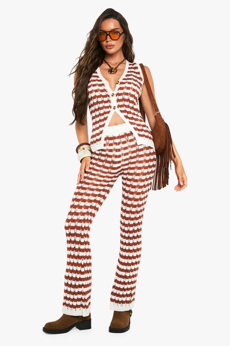 Stripe Crochet Knitted Wide Leg Trouser - Image 1