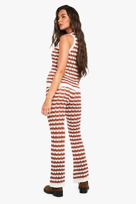 Stripe Crochet Knitted Wide Leg Trouser - Image 2