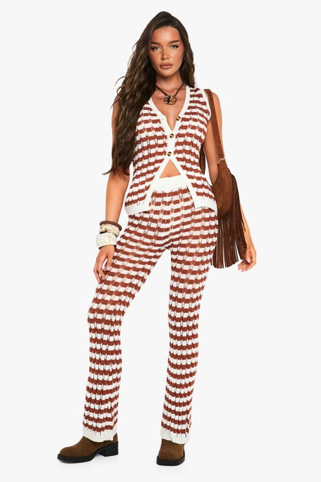Stripe Crochet Knitted Wide Leg Trouser - Image 3