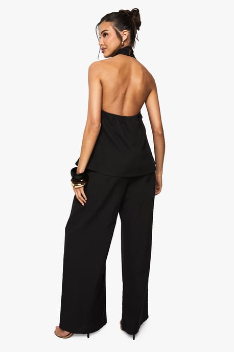 Linen Look Halterneck Swing Top And Wide Leg Trousers Co-Ord - Image 2
