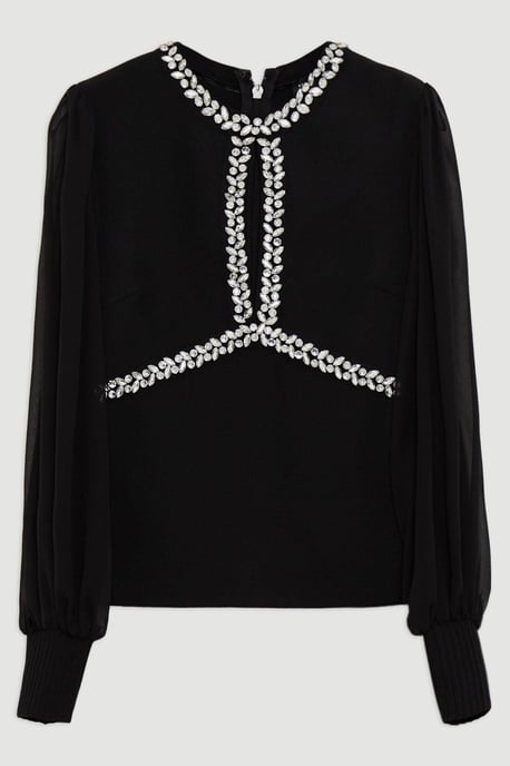 Bandage Embellished And Chiffon Sleeve Figure Form Knit Top - Image 4