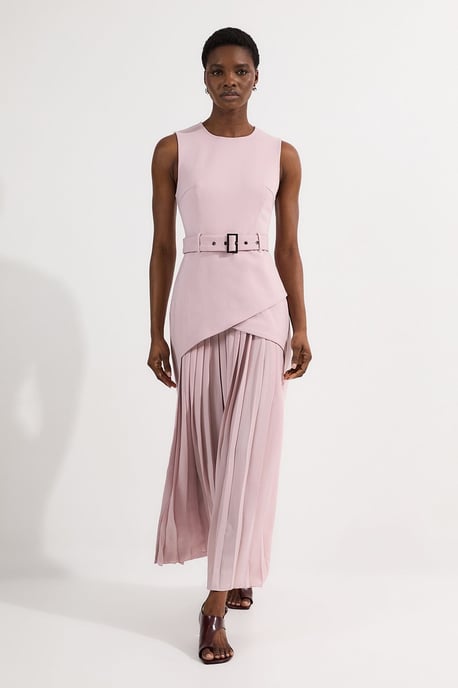 Ponte And Georgette Jersey Pleated Maxi Dress - Image 1