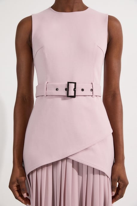 Ponte And Georgette Jersey Pleated Maxi Dress - Image 3