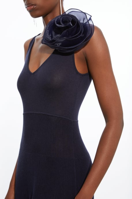 Viscose Blend Knit Corsage Detail Maxi Dress - Image 3