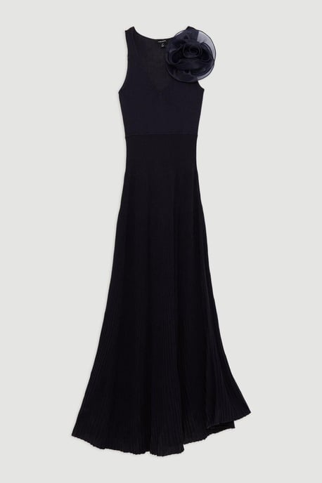 Viscose Blend Knit Corsage Detail Maxi Dress - Image 4