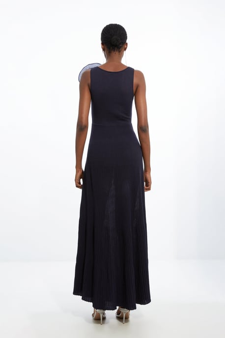 Viscose Blend Knit Corsage Detail Maxi Dress - Image 6