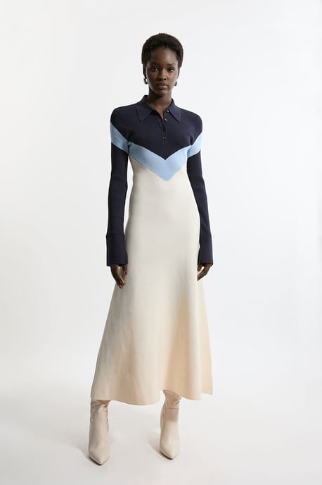 Viscose Blend Rib Knit Polo Top Maxi Dress - Image 1