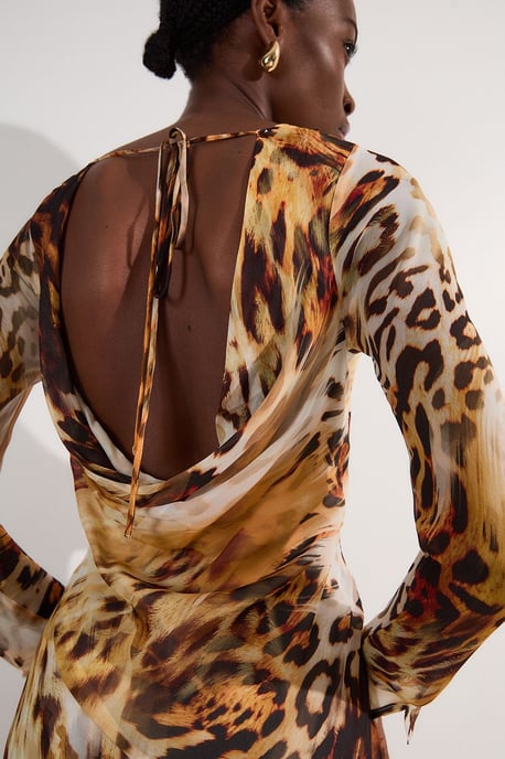 Sheer Viscose Georgette Sketchy Animal Woven Cowl Back Maxi Dress - Image 1