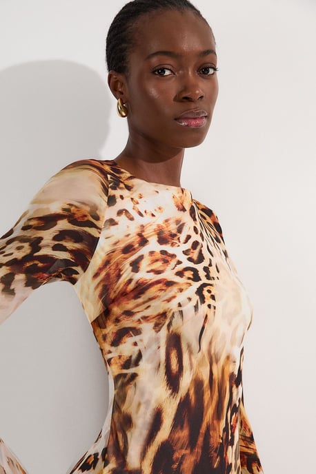 Sheer Viscose Georgette Sketchy Animal Woven Cowl Back Maxi Dress - Image 3