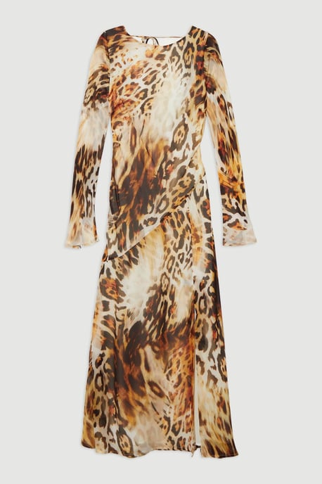 Sheer Viscose Georgette Sketchy Animal Woven Cowl Back Maxi Dress - Image 4