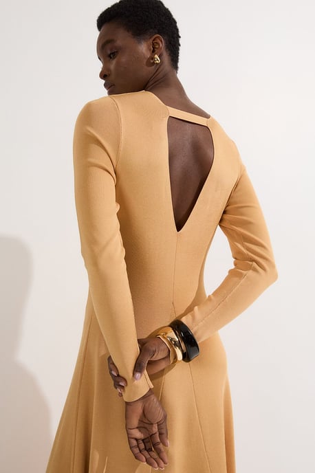 Slinky V Neck Knitted Dress With Hardware Keyring Detail - Image 2
