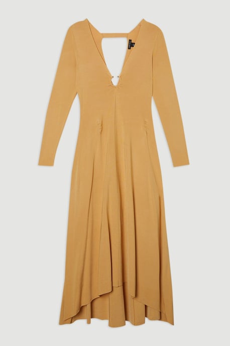 Slinky V Neck Knitted Dress With Hardware Keyring Detail - Image 4