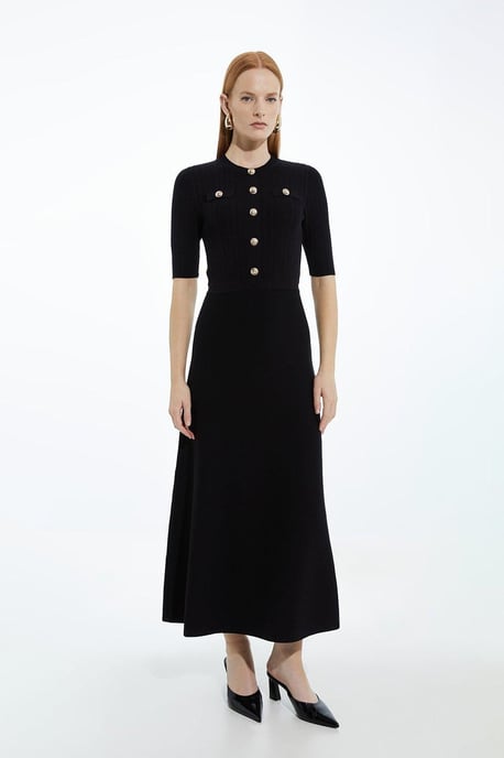 Rib Knit Military Trim Maxi Dress - Image 1