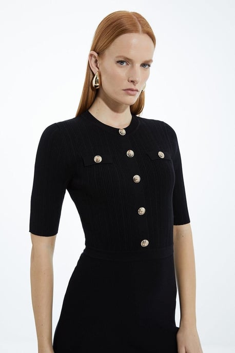 Rib Knit Military Trim Maxi Dress - Image 3